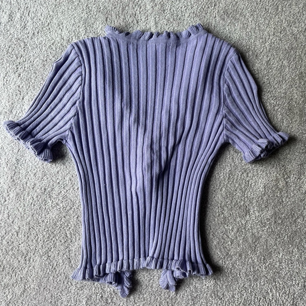 Ruffled Short Sleeve Ribbed Top - Purple - Picture 3 of 4